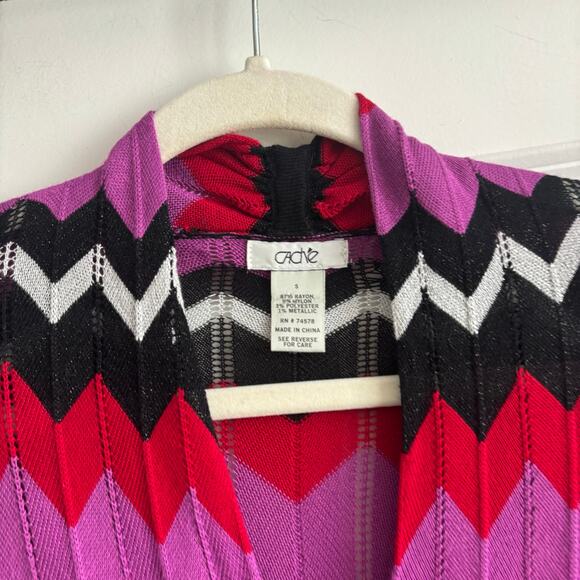 Vintage Cache Chevron Knit Top Sz S V-Neck Sweater Belted Cinch Waist Y2K 90s - Picture 6 of 8